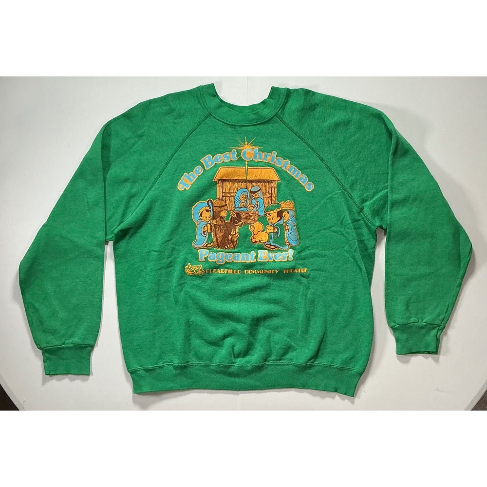 VTG 90s Best Christmas Pageant Ever Sweatshirt Green Pullover L Holiday